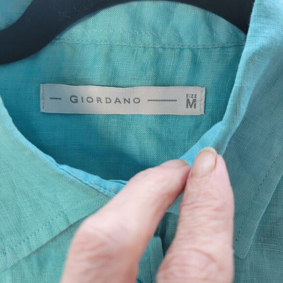 Giorgio's Linen Button Down Shirt Size M Turquoise - Picture 2 of 6